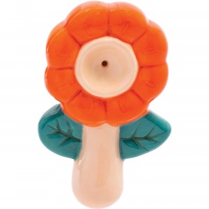 3.5" Orange Flower Ceramic Pipe - Wacky Bowlz [CP102O]